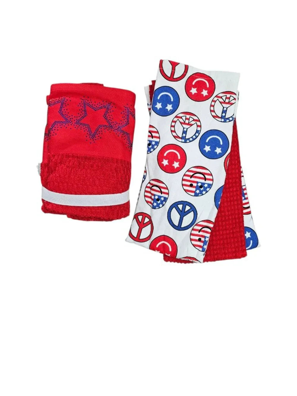 Deborah Connolly Hand Towels Sequin Star Smiley Peace Pattern New Red Blue 5pc